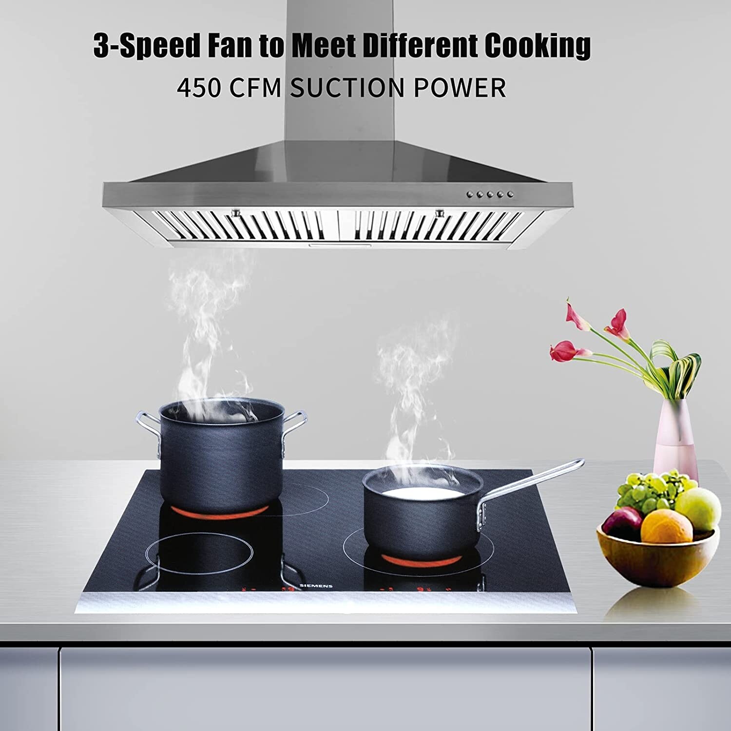 30in Wall Mount Range Hood Stainless Steel Kitchen Stove Vent Sliver  3-Speed New