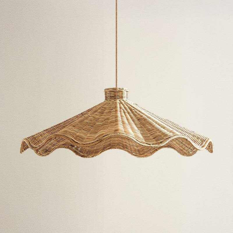 Ariel Rattan Pendant Light - Natural Large Cone 1-Light Handwoven Light Fixture For Modern, Transitional, Farmhouse Room Décor