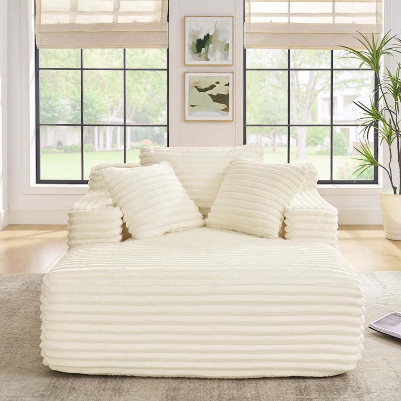 Roomfitters Living Room Compressed Chaise Lounge Foam Sofa Bed, Fluffy Corduroy Upholstered Cloud Couch with Deep Seat - Beige