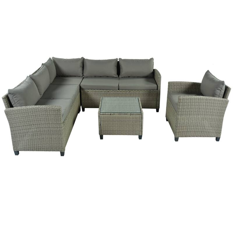 Comfortable 5Piece Outdoor Conversation Patio Furniture PE Rattan Sofa