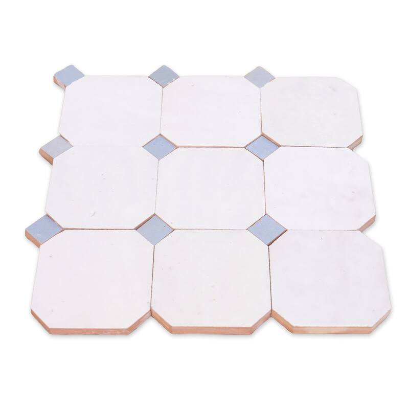 Contemporary Zellige Panels, 12" X 12" X 1/2", Off-White-Dusty Blue Accents