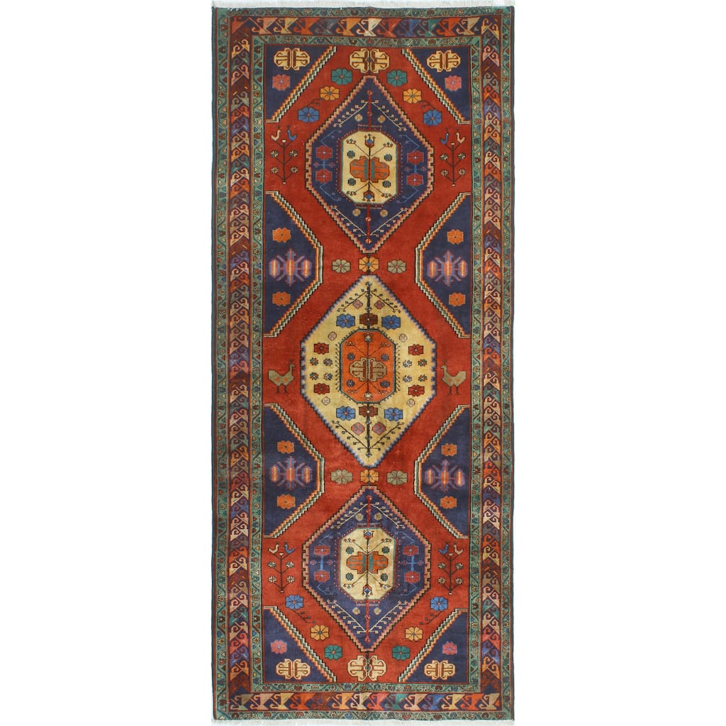 Fine Vintage Distressed Marena Red/Navy Runner - 4'2" x 10'0"