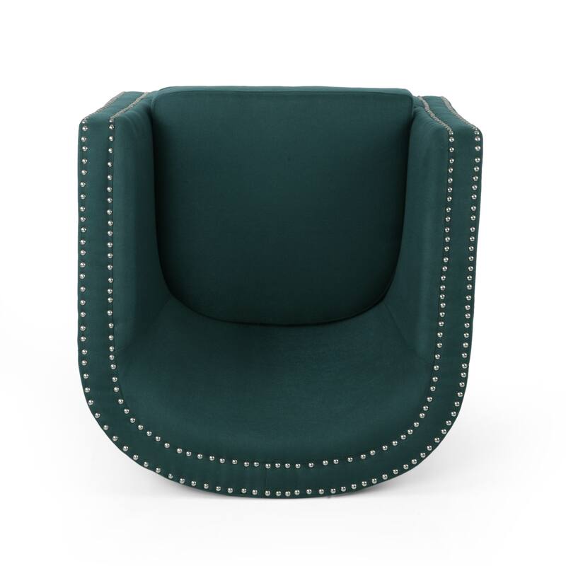 31.25" Upholstered Swivel Club Chair with Nailheads and Iron Legs for Living Room