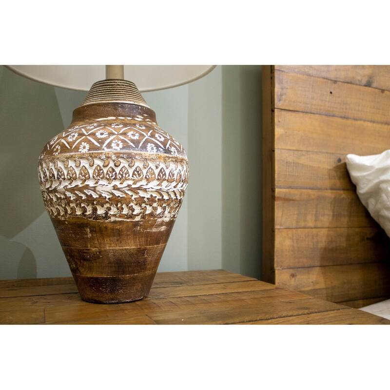 Millerville 21" Table Lamp with Fabric Shade, Brown/ White