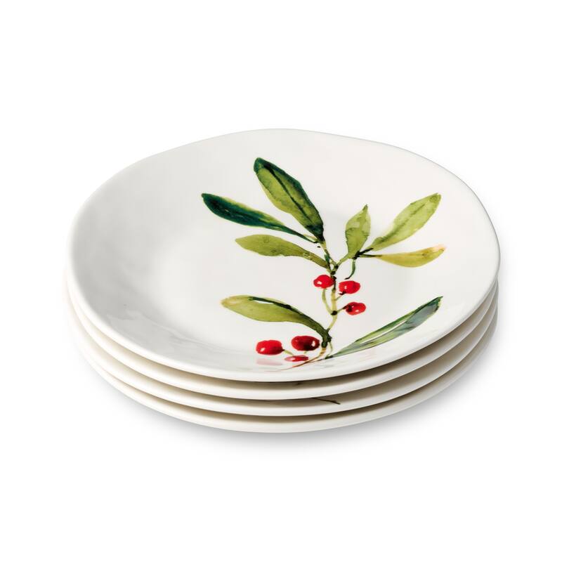 Certifed International Holly And Vines Set of 4 Dessert/Salad Plates 9" Assorted Designs - 9 L x 9 W x 1.25 H
