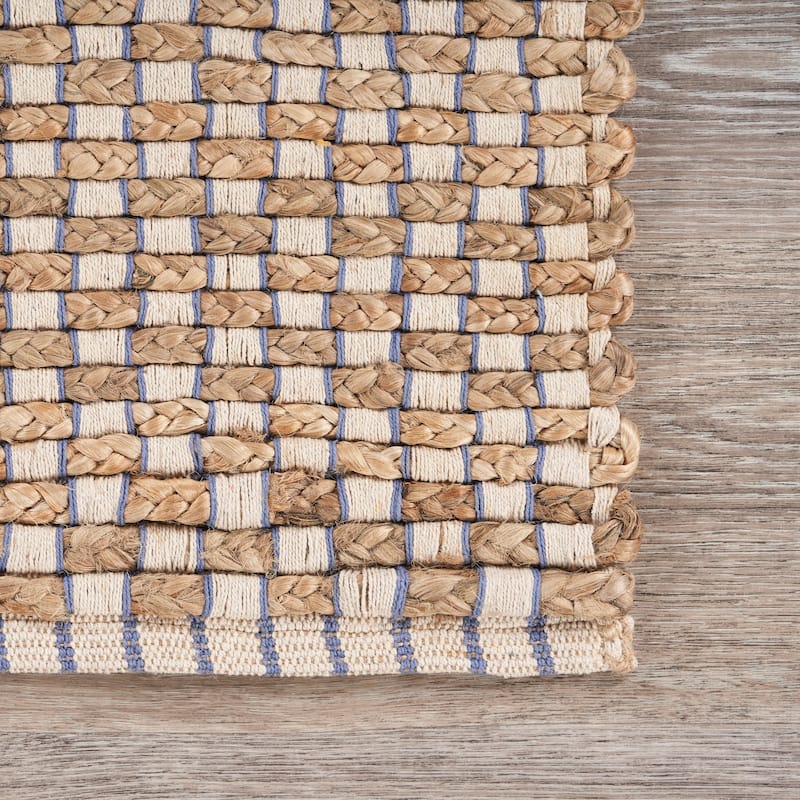 Sevita Organic Jute Interwoven Area Rug, Natural and Indigo