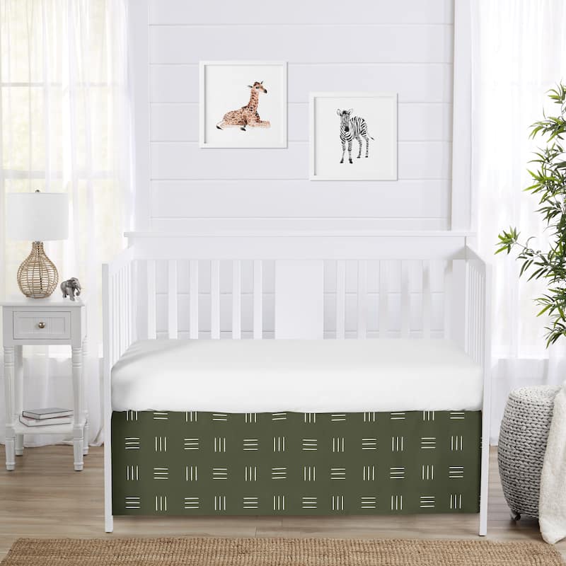 Hunter Green Boho Mudcloth Boy Girl Crib Bed Skirt White Bohemian Woodland Tribal Mud Cloth Hatch Gender Neutral Safari Jungle