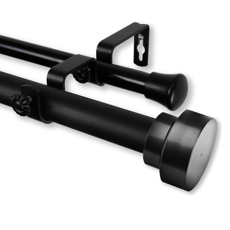 Double Curtain Rod 1" Adjustable Corner, Black Dual Rod 120-170" for Windows - M