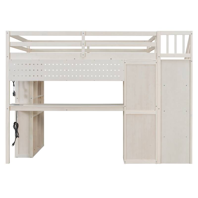 Full Loft Bed Frame with Wardrobe, Desk & LED Lighting by Harper&Bright Designs