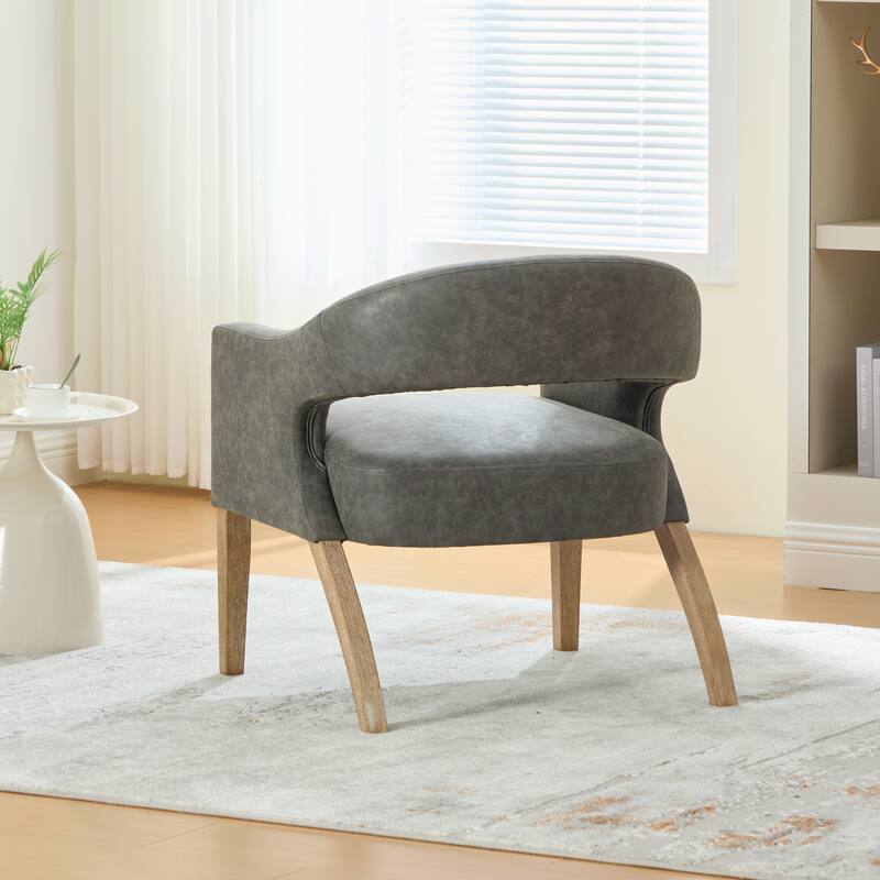 26.3"W PU Leather Accent Chair,Modern Armchair with Wood Legs