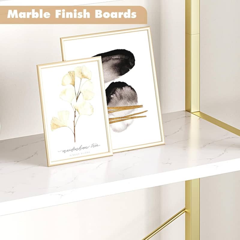 5-Tier Arched Bookshelf, Tall Wood Bookcase with Metal Frame, Modern Storage Rack for Living Room, Bedroom, or Home Office