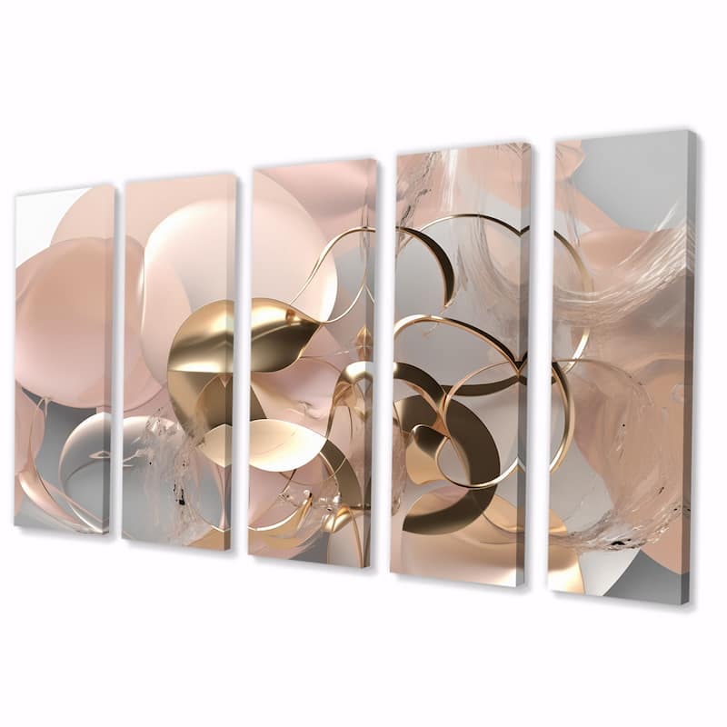 Designart "Liquid Art Gold And Pink Effervescence" Abstract Multipanel Wall Art Living Room set