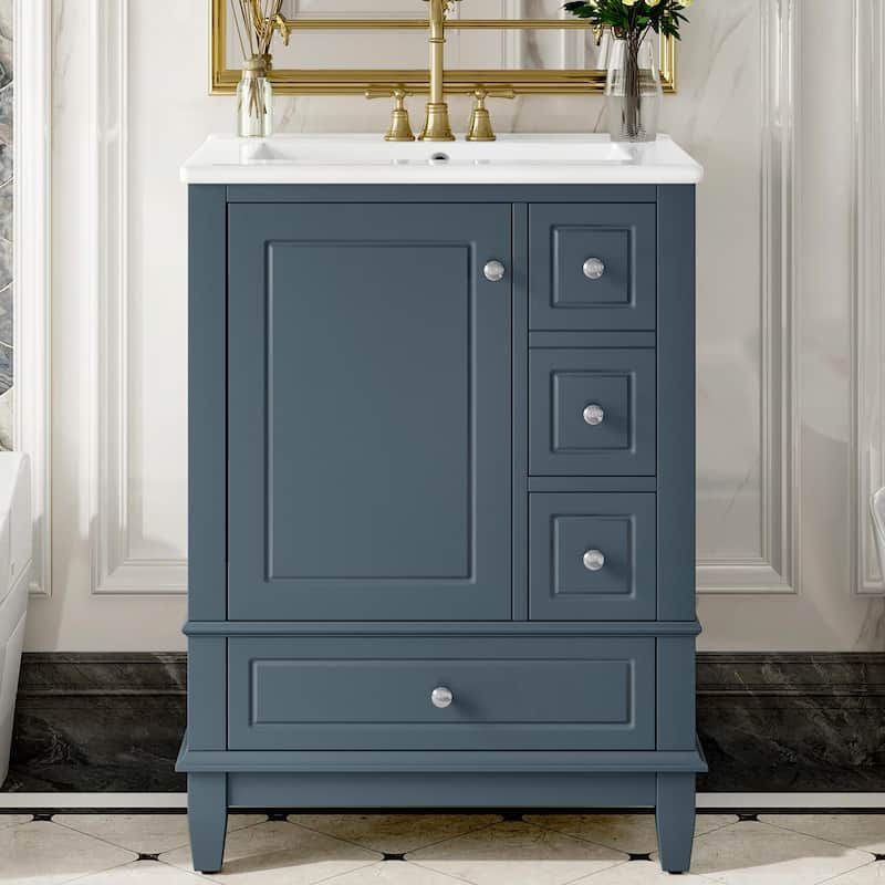 24" Bathroom Vanity with Sink and Drawers - Blue Gray