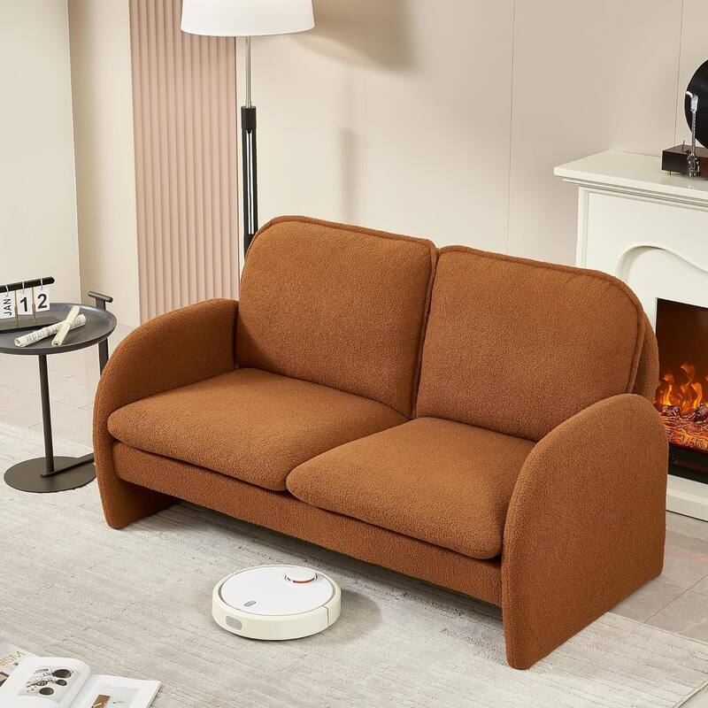 59" Lambswool Fabric Upholstered Loveseat Sofa with High Back & Toss Pillows 2 Seater Leisure Couch ,Tool-Free Assembly