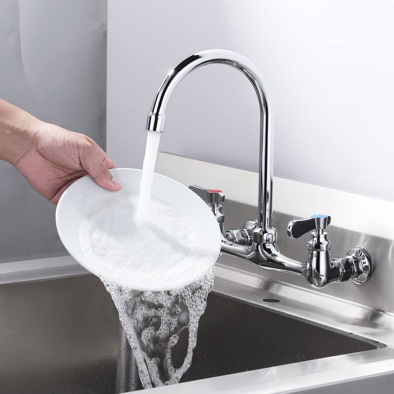 WOWOW Double Handle Wall Mount Standard Kitchen Faucet with 8 in. Swivel Spout
