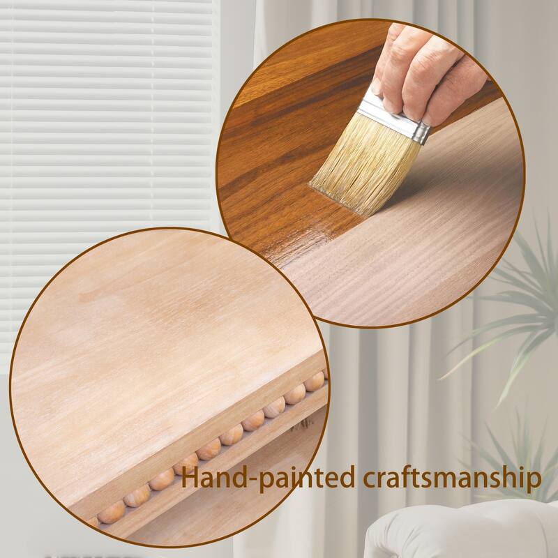 Rectangular Wood Coffee Table with Beaded Trim and Open Storage Shelf