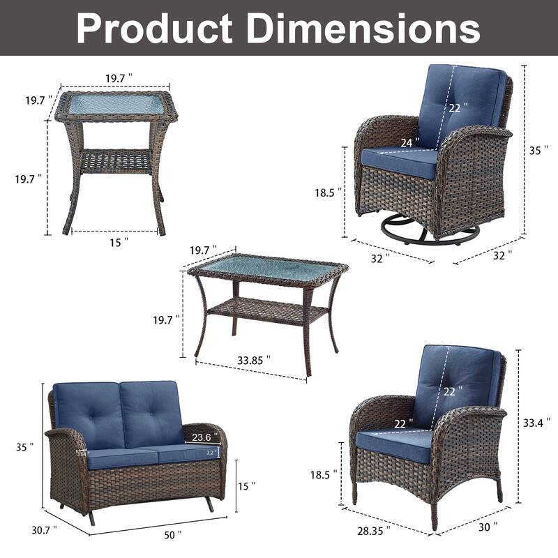 Gymojoy Outdoor Wicker Patio Furniture Loveseat Glider & Chair Set