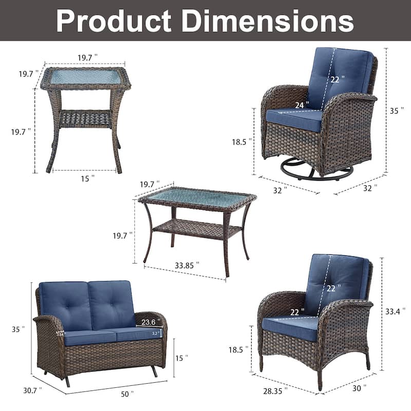 Outdoor Loveseat Glider with Rocking Chair, Patio Chair set - Brown