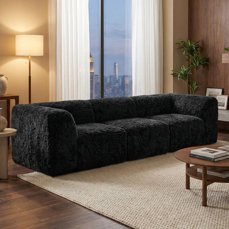 Furniture of America Ylena Modern 3-Piece Faux Fur Foam Modular Compressed Sofa - Black