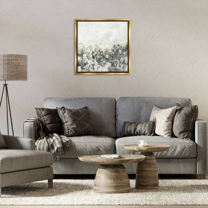 Stupell Grey Speckled Flowers Framed Floater Canvas Wall Art Design By June Erica Vess
