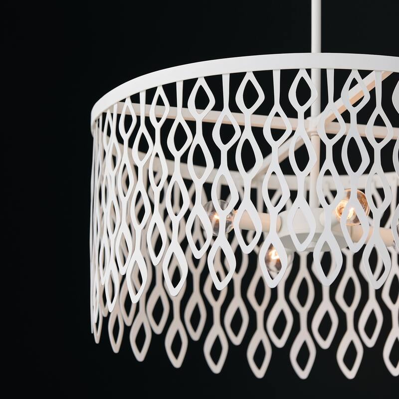 24W x 23.5H Lasercut Metal Pendant in Matte White Modern Motif