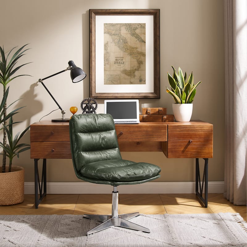 Art Leon Mid-Century Modern Genuine Leather Home Office Desk Chair
