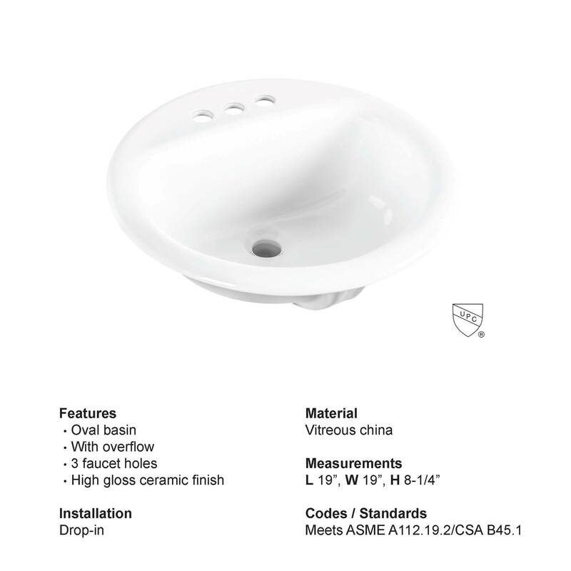 Gele 1919, 19 inch Round Drop in Bathroom Vessel Sink, 3 Faucet holes w
