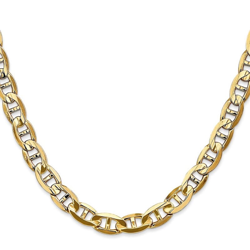 Curata 14k Yellow Gold Solid Polished 7mm Concave Nautical Ship Mariner Anchor Chain Bracelet Lobster Claw