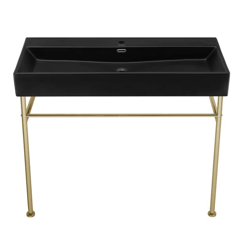 Claire 24 Ceramic Console Sink Matte Black Basin Gold Legs