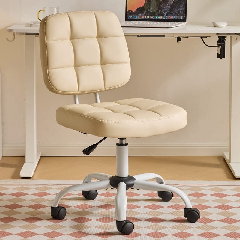 22.1 Inch Upholstered PU Lattice Swivel Office Chair - Cream