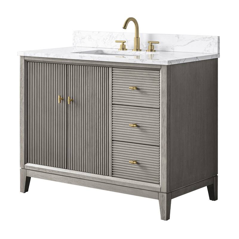 Vanity Art 42" Freestanding Bathroom Vanity with Engineered Marble Top and Sink