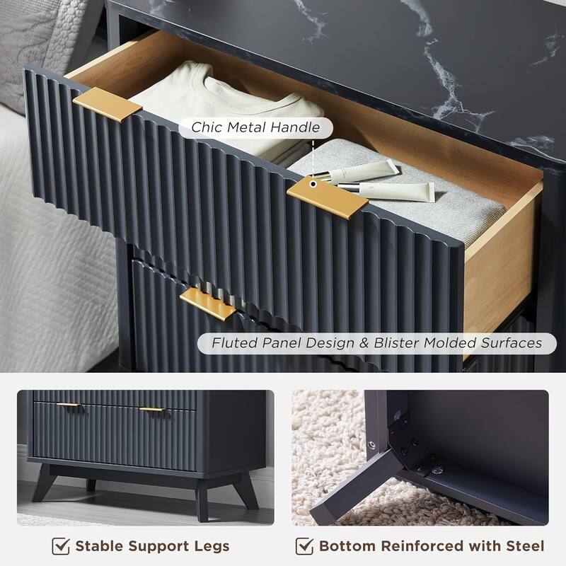 Modern fluted 3 Chest of Drawers, Dresser for Bedroom, Living Room