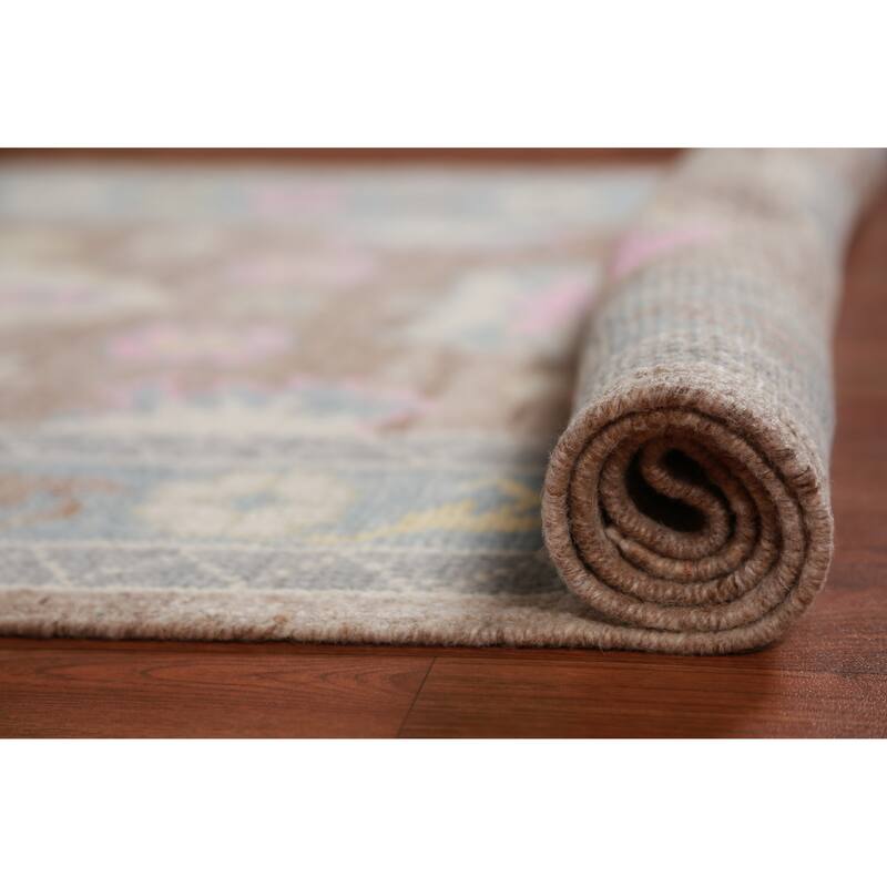 Hand Knotted Oriental 100% Wool Carpet Transitional Floral Brown Oushak Runner Rug - 14' 11'' X 3' 2''