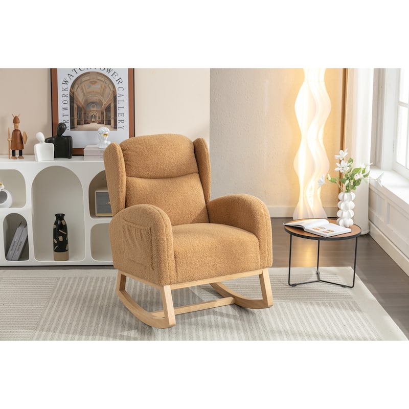 Teddy Fabric Rocking Chair With Packet Wood Legs