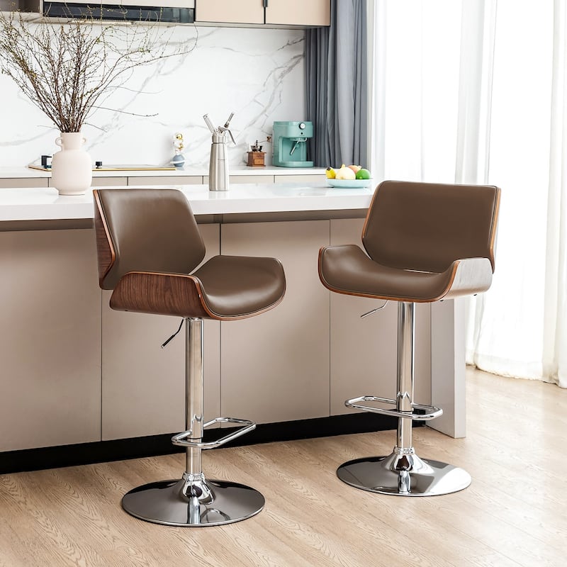 Glitzhome Set of 2 or 4 Modern Height Adjustable Faux Leather Swivel Bar Stools
