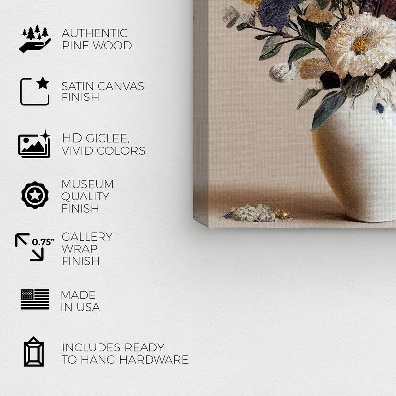 Wynwood Studio Canvas Floral and Botanical Neutral Lovely Bouquet Brown and Taupe Traditional Wall Art Canvas Print
