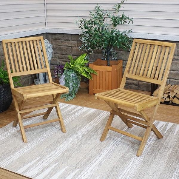 Nantasket Teak Folding Patio Chair with Slat back 2 Chairs Bed
