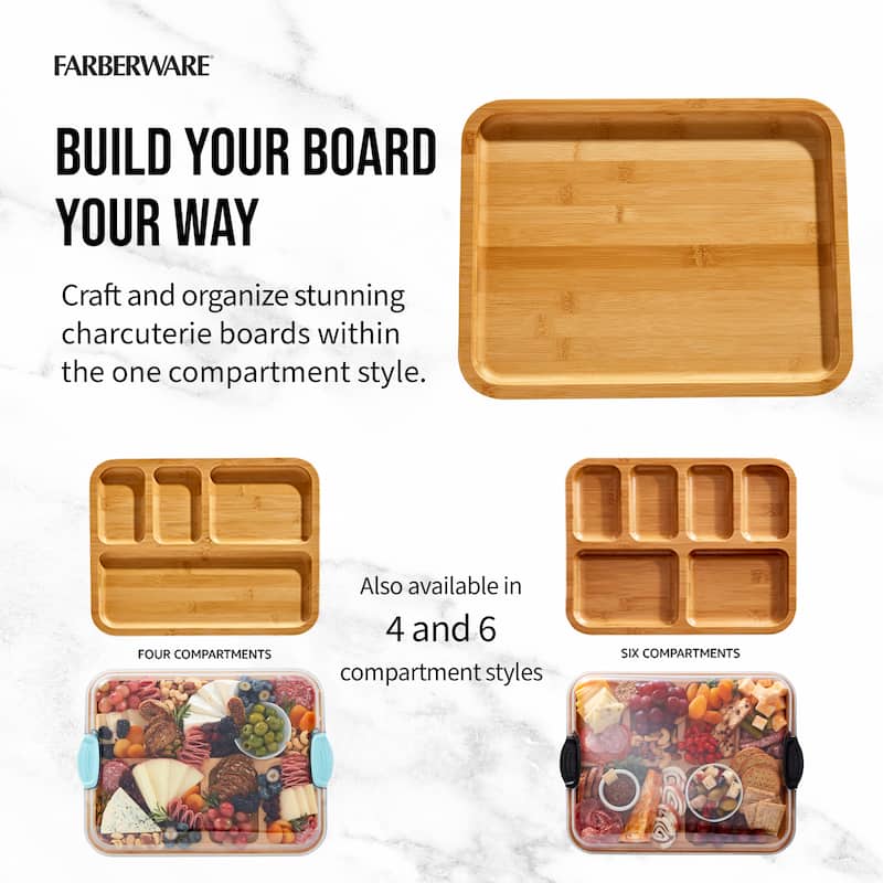 Farberware Build-a-Board Charcuterie Board with Lid, 11x14 Inch, Bamboo-Black