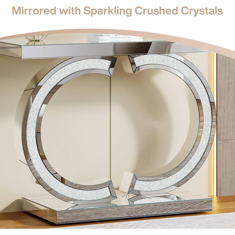 Mirrored Console Table with Sparkling Crystal Inlays