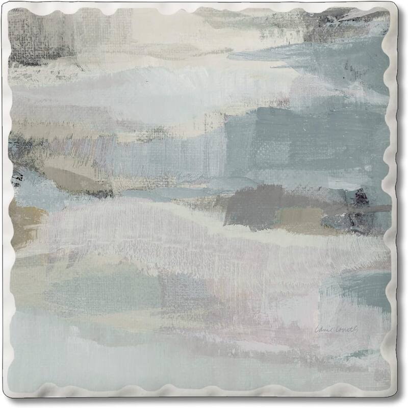 Absorbent Stone Tumbled Tile Coasters, Misty Clouds, Set of 4 - Multi