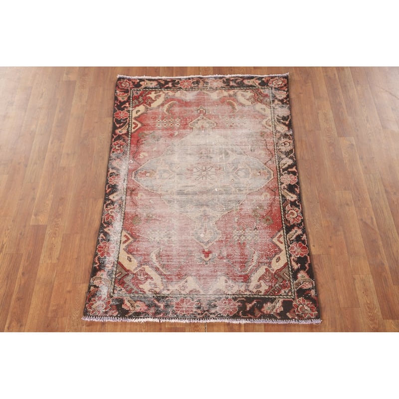 Distressed Tabriz Persian Vintage Bedroom Handmade Wool Carpet - 3'4" x 4'10"