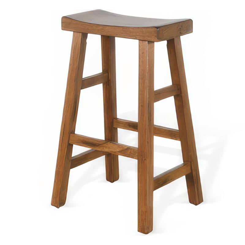 Marv Barstool Set of 2, Saddle Seat, Rustic Oak Mahogany Wood, 30 Inch