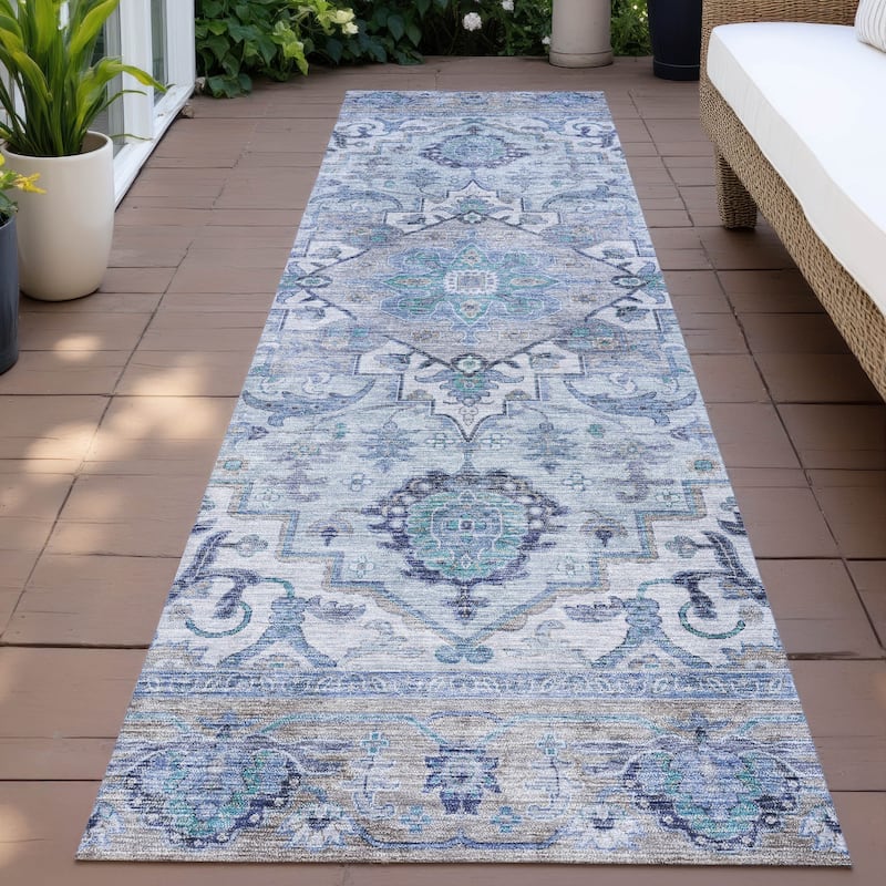 Machine Washable Indoor/Outdoor Traditional Vintage Chantille Rug - Blue - 2'3" x 7'6"