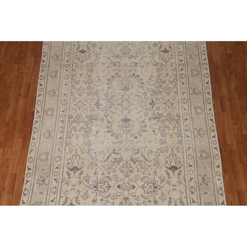Hand Knotted Oriental 100% Wool Carpet Traditional Floral Beige & Ivories Tabriz Area Rug - 8' 9'' X 6' 0''
