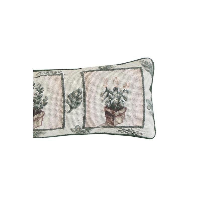 8" x 20" Herb And Leaf Needlepoint Throw Pillow
