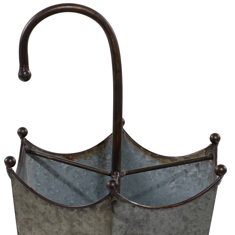 Gray Metal Galvanized Umbrella Stand with Copper Base and Handle