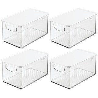 mDesign Plastic Kitchen Food Storage Bin with Handles, Lid, 4 Pack