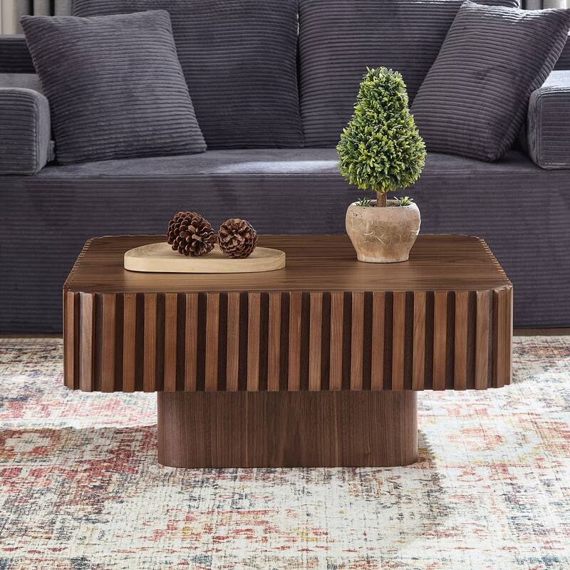 Modern 35.43 inch Handcraft Drum Coffee Table Square Coffee Table for Living Room