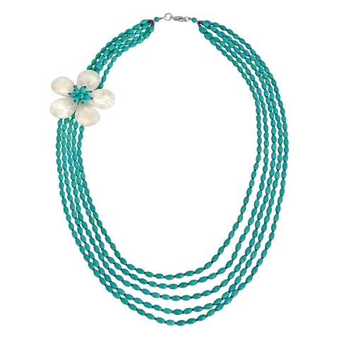 Handmade Green Turquoise with Flower Attention Multi-Layered Statement Long Necklace (Thailand) - Baby Blue