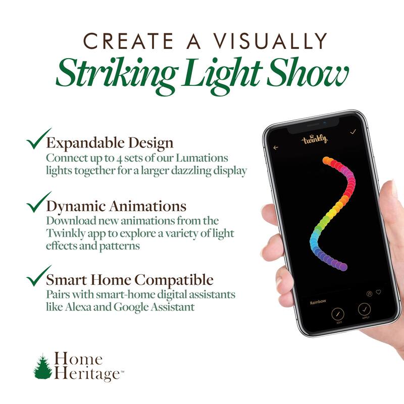Home Heritage Rotating Christmas Tree Stand w/ Twinkly App Controlled RGB Lights - 4.85